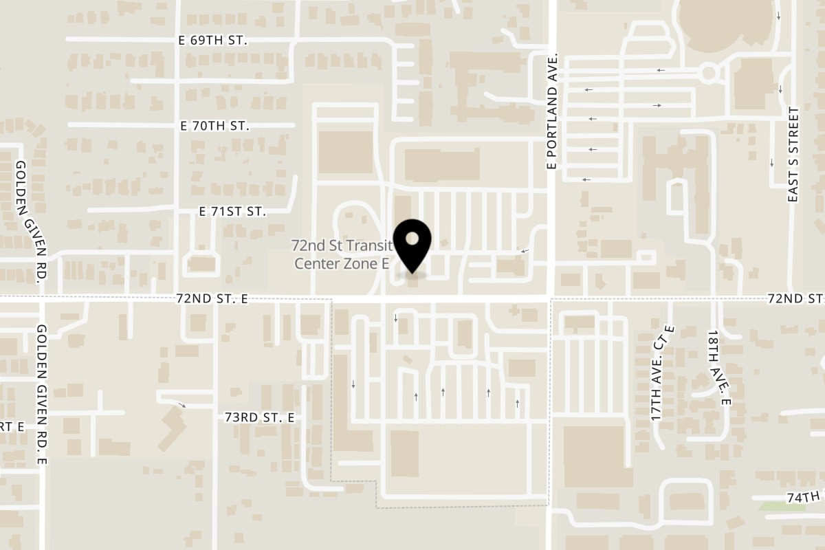 Map showing the location of Wendy's Tacoma 72nd St on 1401 72nd St E in Tacoma